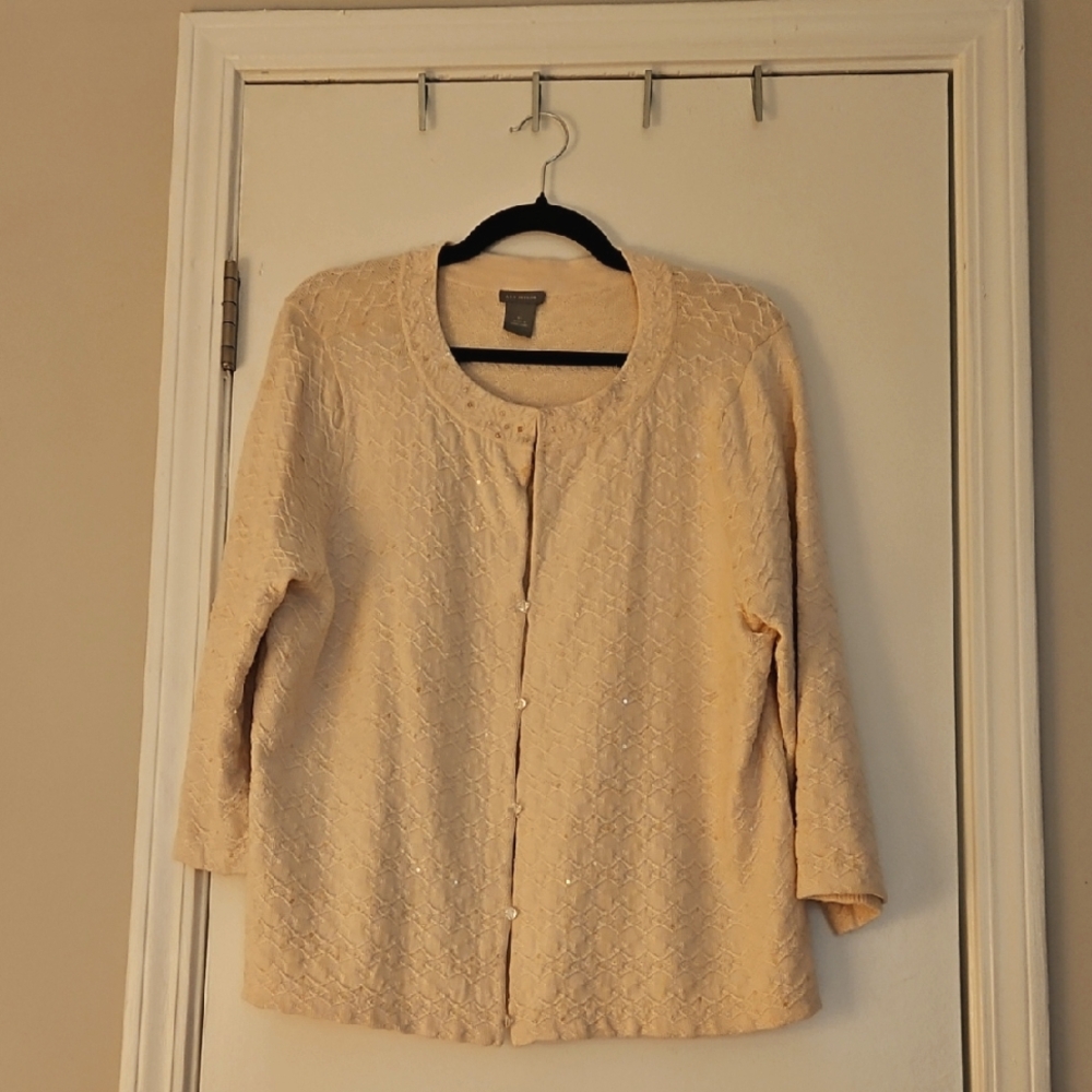 Ann Taylor Silk Sequin Knit Cardigan Sweater